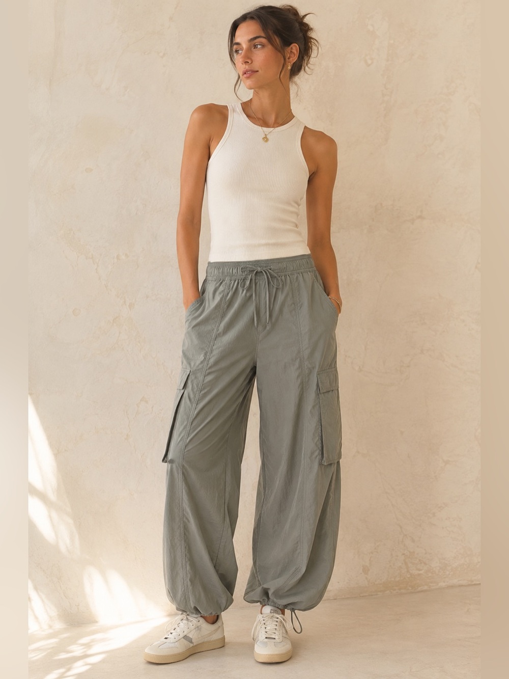 Anthropologie Daily Practice Base Jump Parachute Cargo Pants Olive Green S